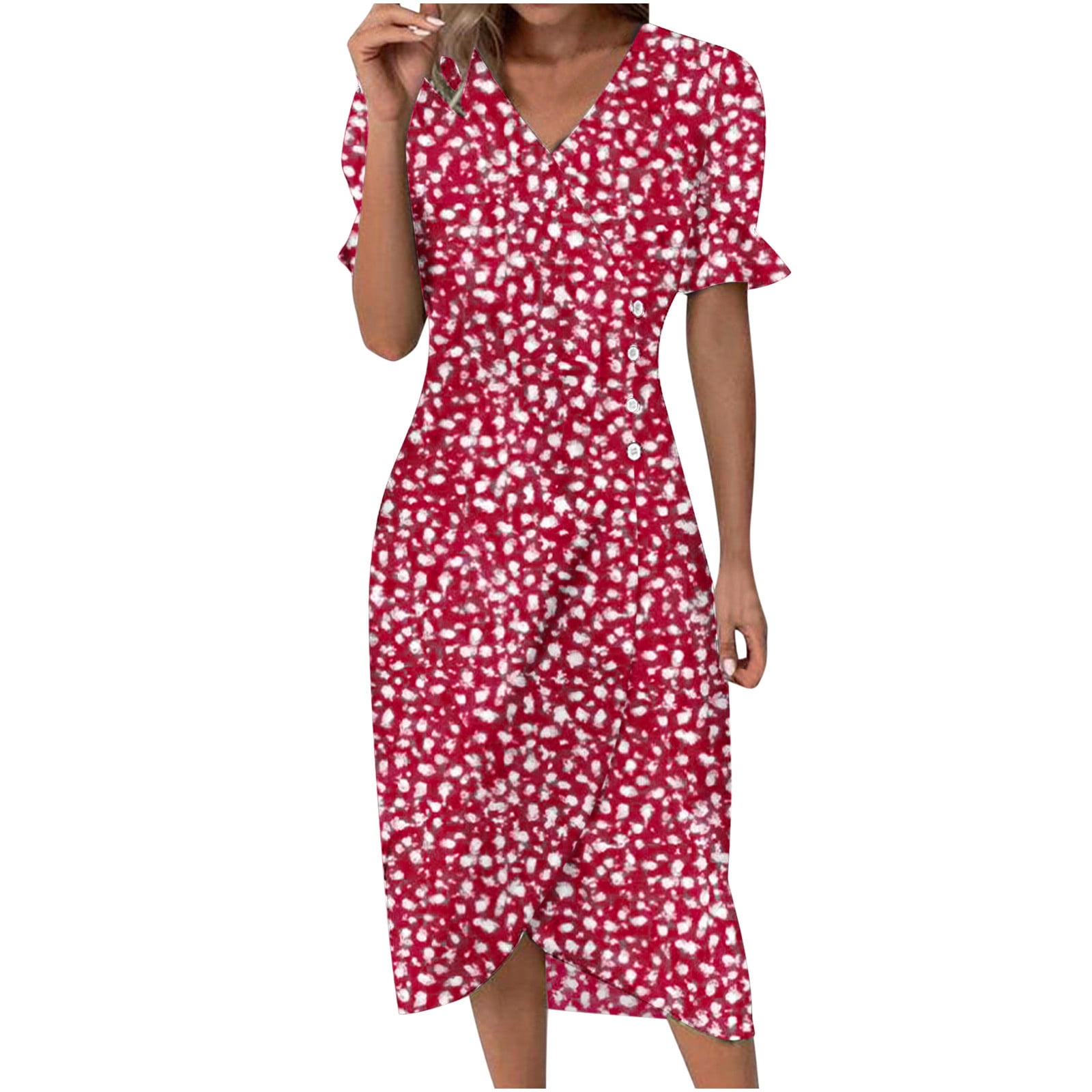 VSSSJ Summer Casual Dresses for Women Floral Print Button Front Elegant ...