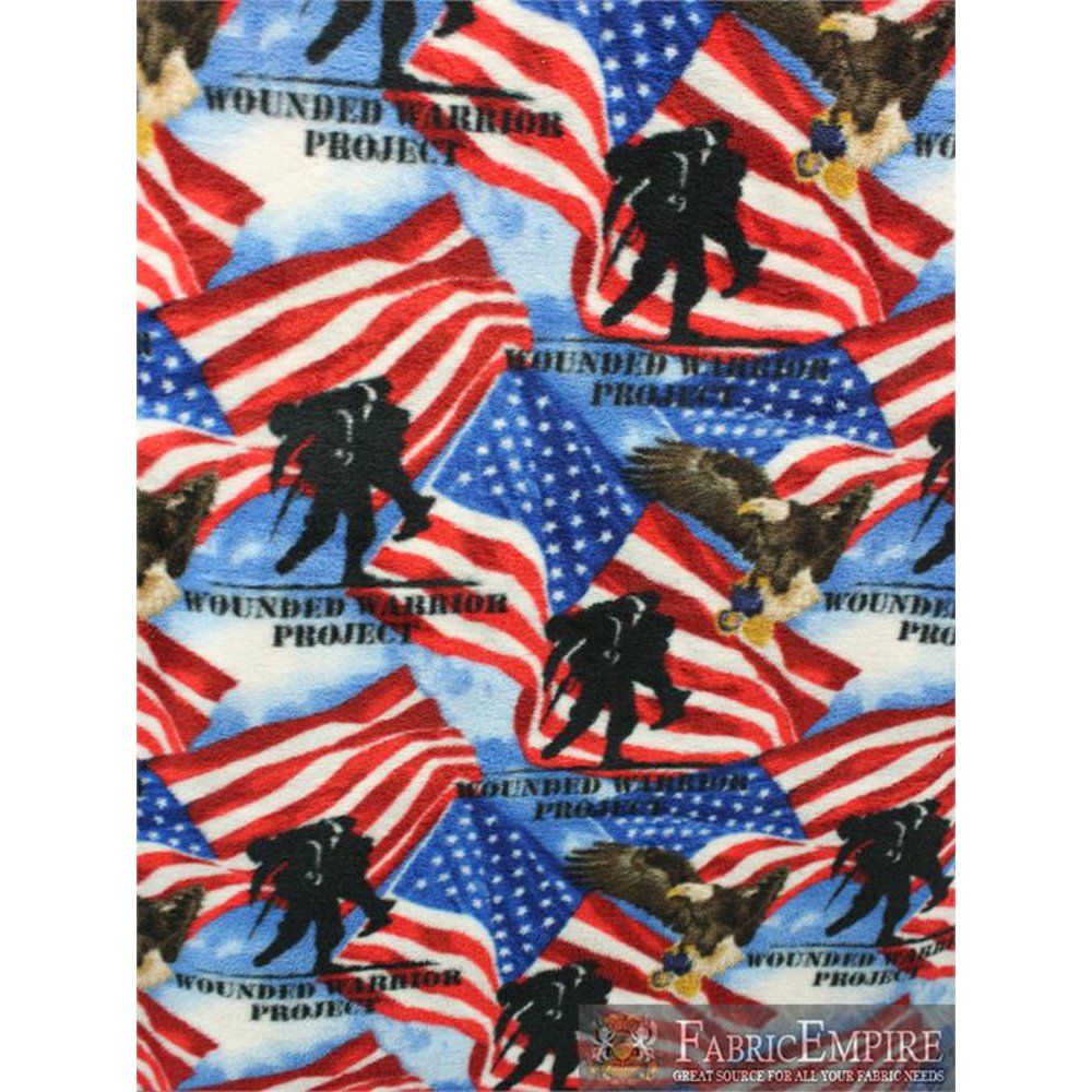Fleece Fabric Printed ANTI PILL USA AMERICAN WOUNDED WARRIOR PROJECT LICENSED