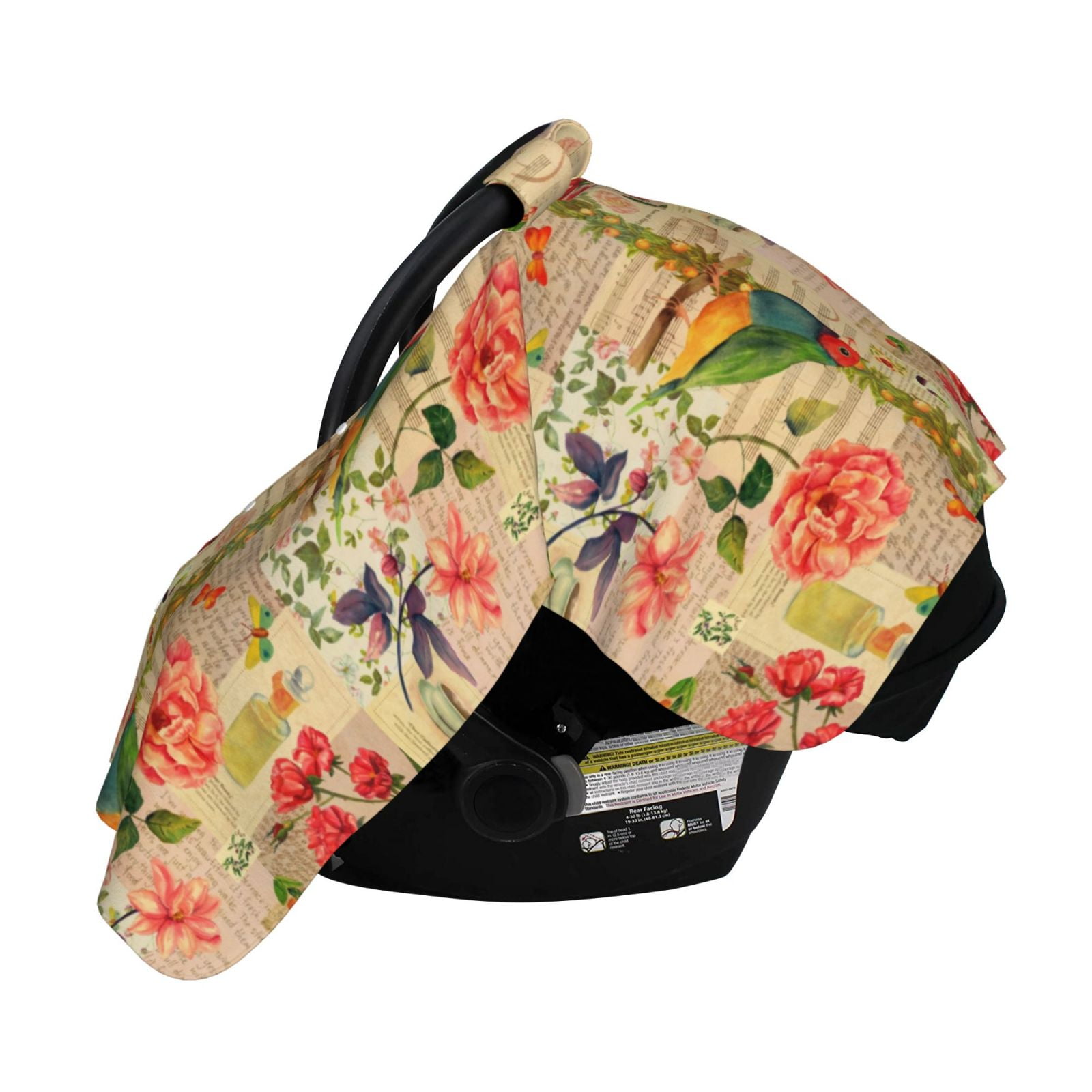 Naloa Vintage Bird Baby Car Seat Cover, Breathable Baby Carrier Cover, Multiuse Baby Carrier Cover & Nursing Breastfeeding Cover