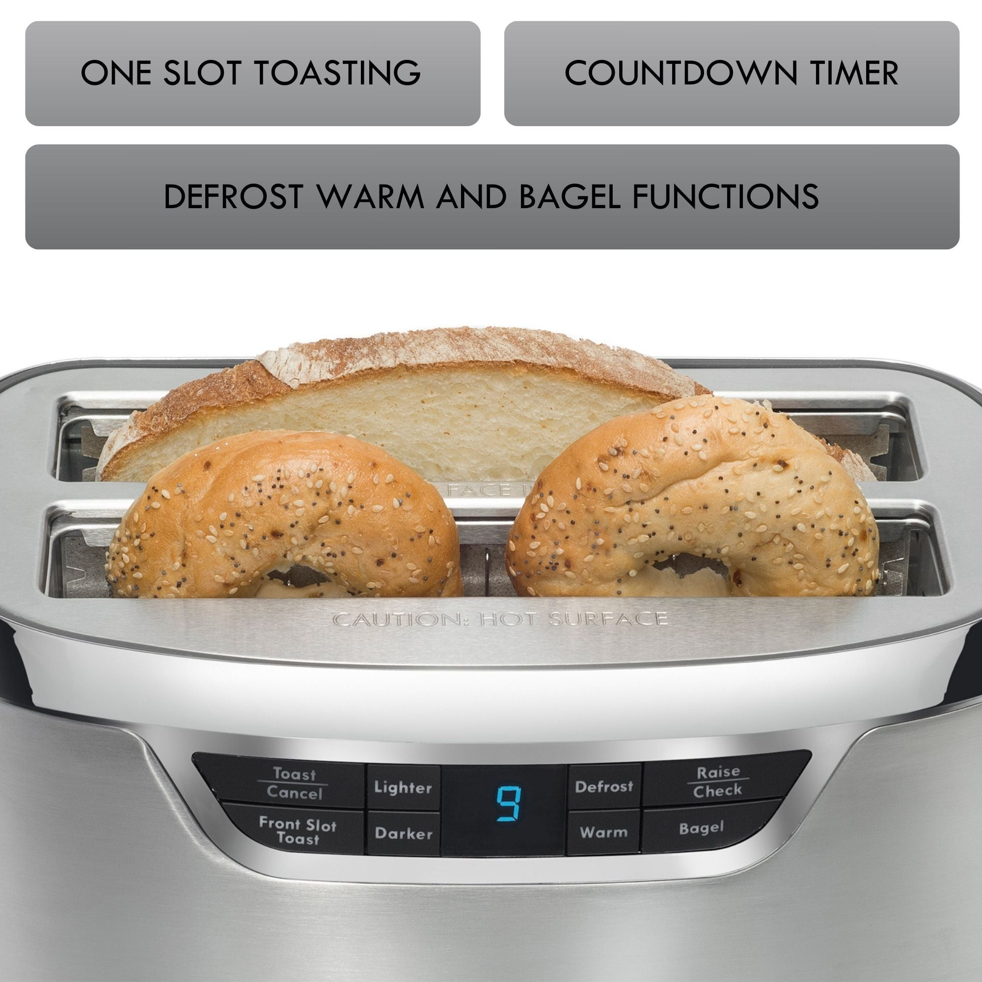 Kenmore Elite 4-Slice Long Slot Toaster Silver, One-Touch Auto-Lift, Stainless Steel, Adjustable Browning, Defrost, Digital Countdown Timer, Retractable Cord, Toast, Bagels, Waffles, English Muffins