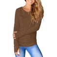 thumbnail image 2 of Women's Long Sleeved Thumb Hole T-Shirt Crew Neck Plain Shirts Casual Ruched Tee Tops, 2 of 5