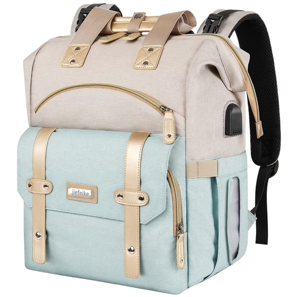 Jiefeike Mochila de pañales para niñas, mochila de viaje, bolsa de pañales para papá, mamá, bebés, niños, bolsillos aislados, bolsas de pañales portátiles para bebés con puerto de carga USB, RFID, ant