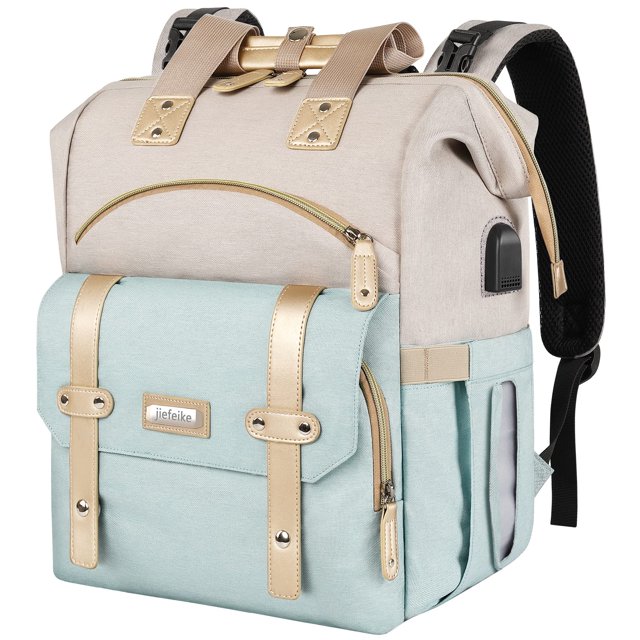 Jiefeike Mochila de pañales para niñas, mochila de viaje, bolsa de pañales para papá, mamá, bebés, niños, bolsillos aislados, bolsas de pañales portátiles para bebés con puerto de carga USB, RFID, ant