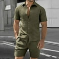 thumbnail image 4 of Handshe Men's Athletic Shorts and Button-Down Shirt Set, Solid Color with Drawstring and Pockets for Sports and Daily Use, 4 of 9