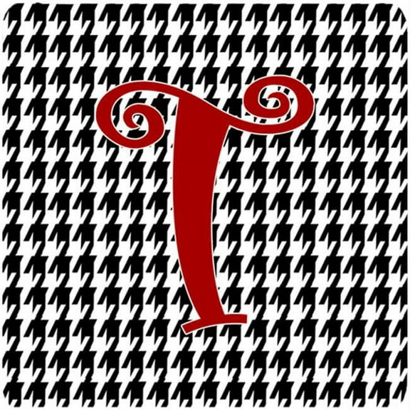 Set of 4 Monogram - Houndstooth Black Foam Coasters Initial Letter T