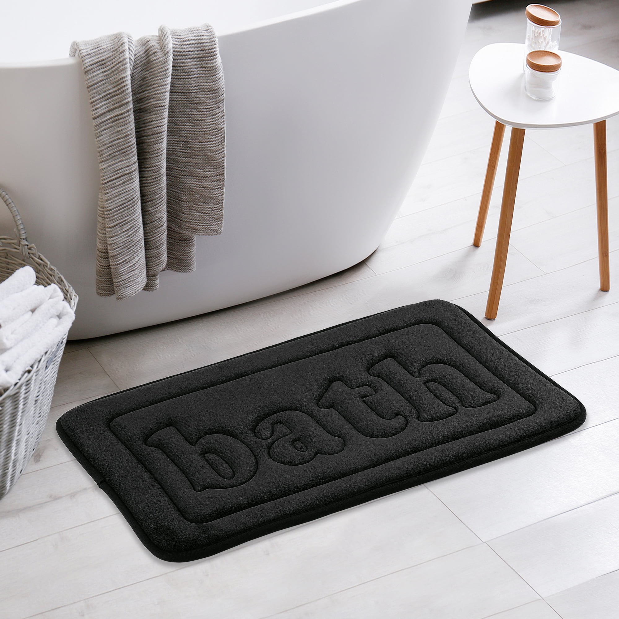 Unique Bargains 2 Pcs Memory Foam Rugs Black 16" x 24"