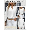 thumbnail image 7 of QAFOPEH Women Notched V Neck Lace Long Sleeve Solid Color Work Office Chiffon Shirt, 7 of 7