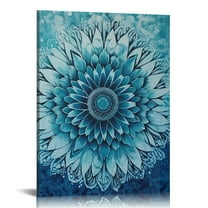 ONETECH  Mandala Wall Art Teal Artwork Pictures Blue Boho Decor Flowers Canvas Prints Aqua Geometric Paintings Home Decor Framed for Bedroom Office Bathroom Living Room