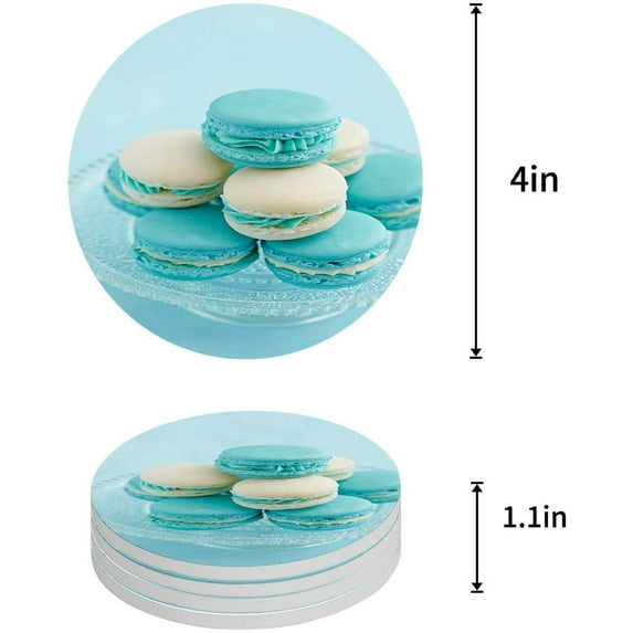 FMSHPON Macaron Set of 8 Round Coaster for Drinks, Absorbent Ceramic Stone Coasters Cup Mat with Cork Base for Home Kitchen Room Coffee Table Bar Decor