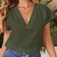 thumbnail image 2 of Outfmvch Cotton Tunic Tops for Women Loose Gauze Tunics Cotton Linen Short Sleeve Loose Fit Tunic Boho Peasant Blouse V Neck Casual V Neck Tops Outfits Green L, 2 of 5