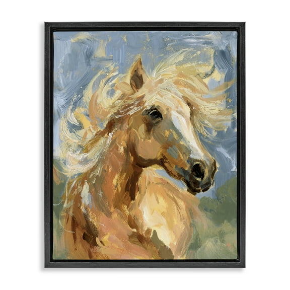 Stupell Industries Horse with Tousled Mane Animals Painting Black Floater Framed Canvas Art Print Wall Art, 17 x 21