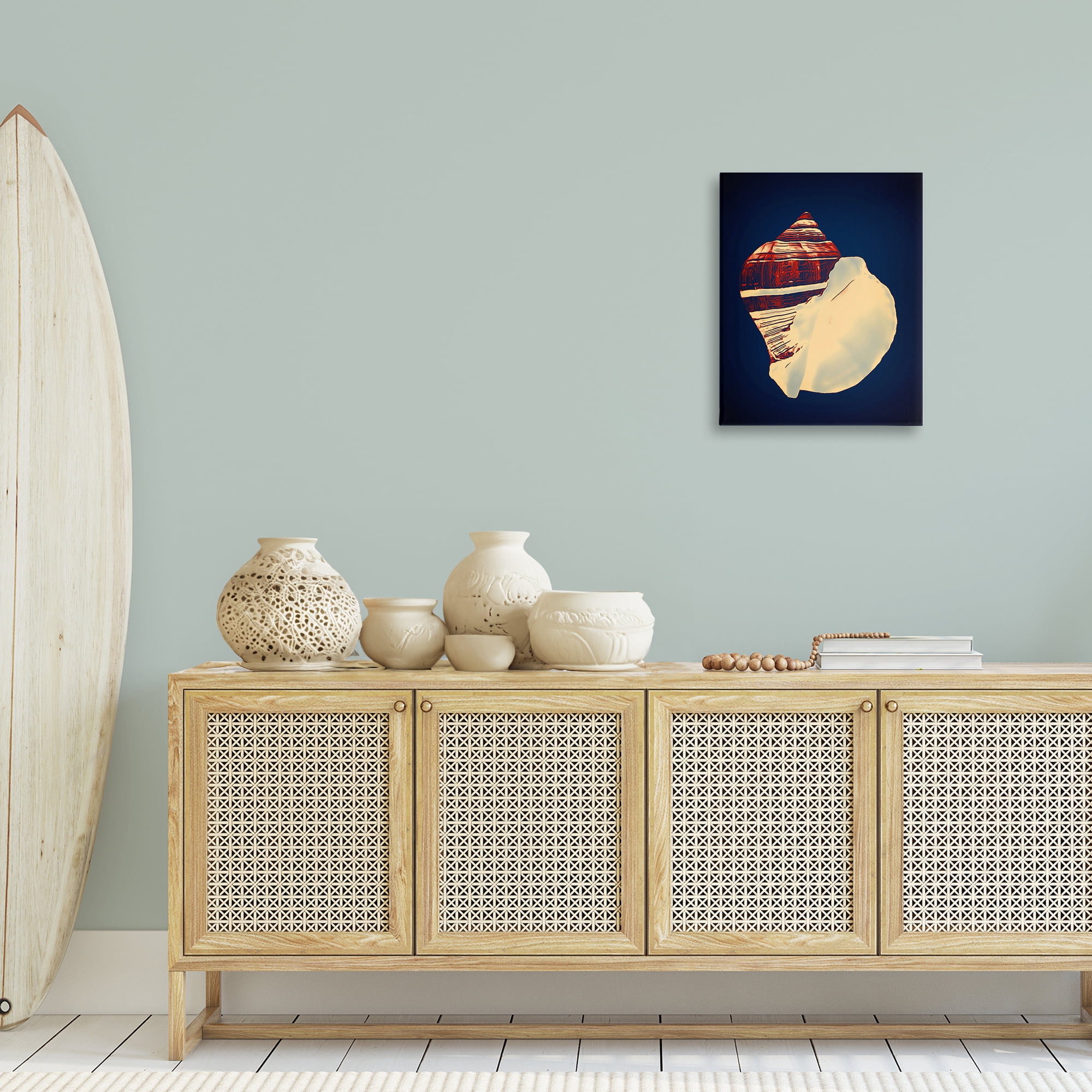 Stupell Industries Fiber Conch on Blue Nautical & Beach Painting Wrapped Canvas Art Print Wall Art, 16 x 20