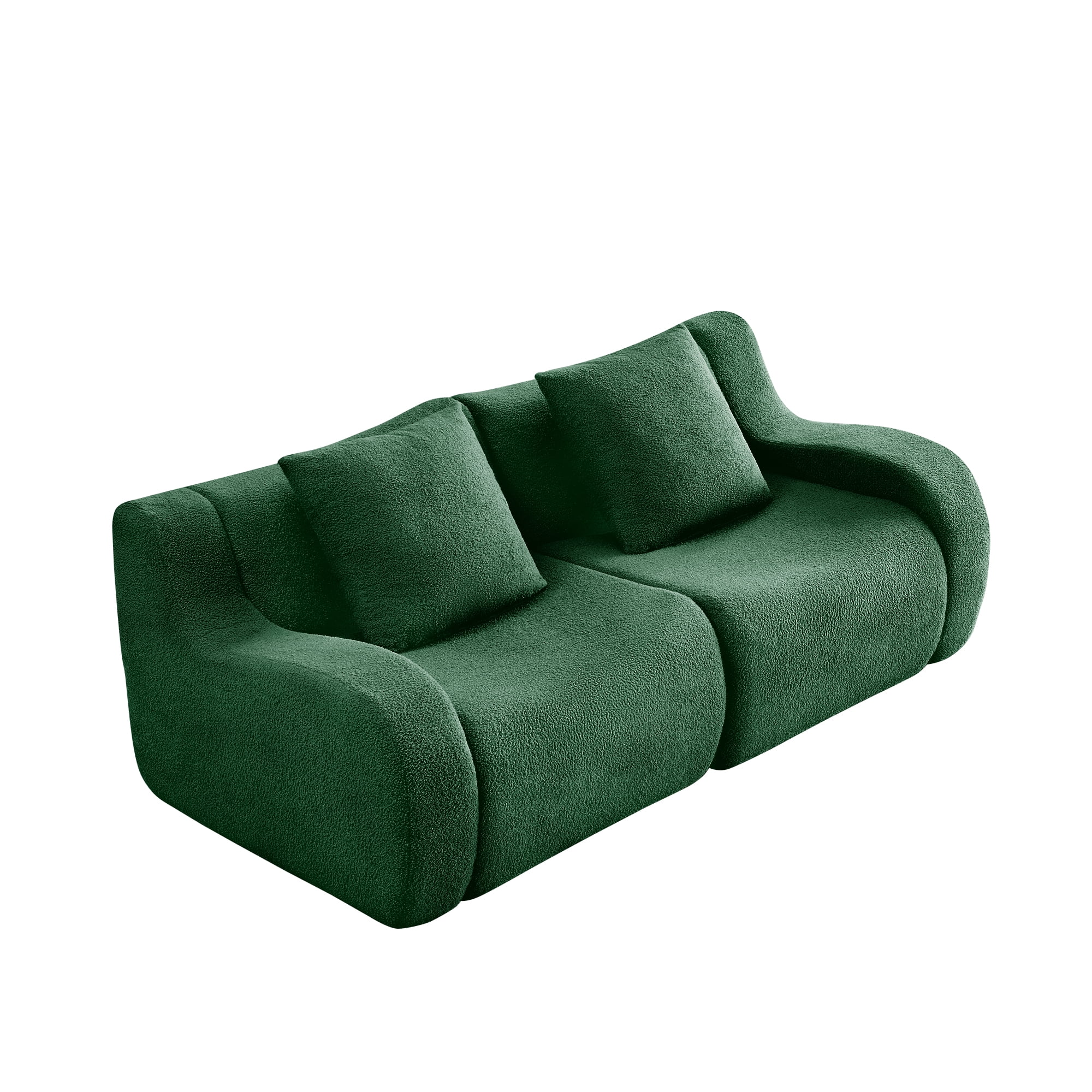 Aukfa 83" Boneless 2-Seater Modular Loveseat Sectional Sofa, 27.5" Deep Seat, Teddy, Green