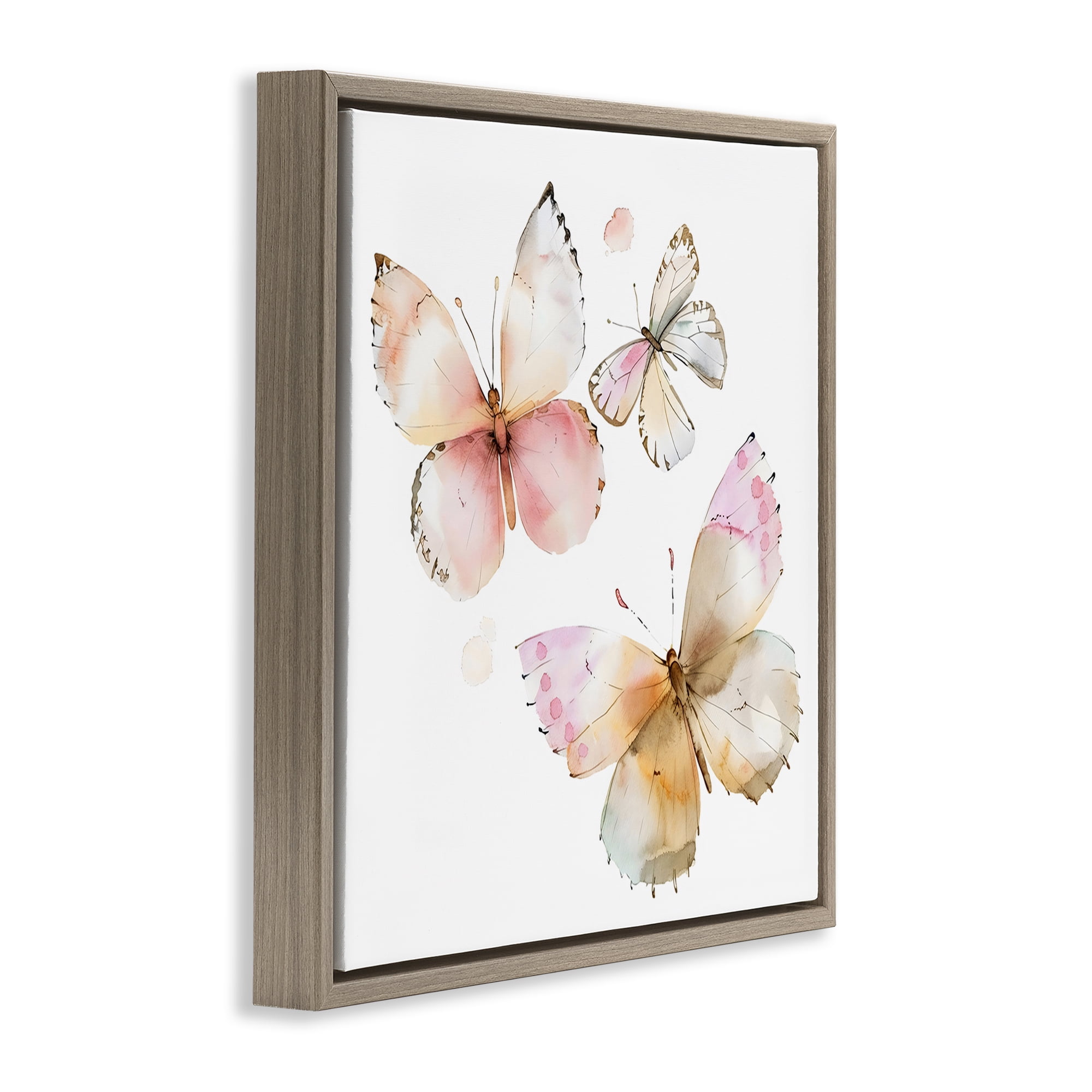 Stupell Industries Pink Watercolor Butterfly Trio Brown Framed Floater Canvas Wall Art, design by Creative Studio