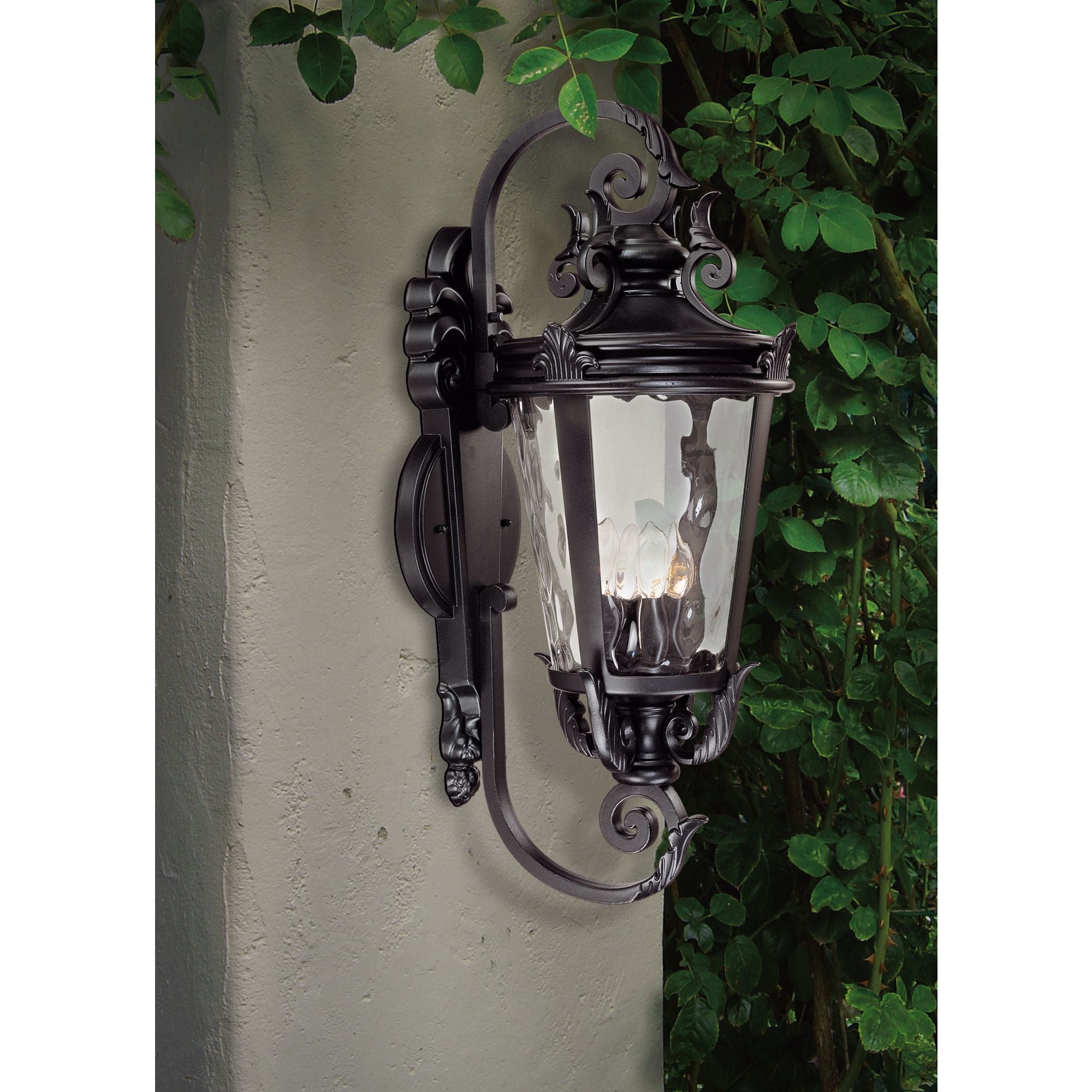 John Timberland Casa Marseille Vintage Rustic Outdoor Wall Light Fixture Textured Black Scroll 31" Clear Hammered Glass for Post Exterior Barn Deck