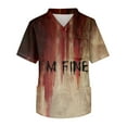 thumbnail image 4 of Domuza Mens Scrubs Top Halloween Horror Funny Print Short Sleeve V Neck Nursing Shirt Stylish Comfortable Soft Medical Workwear with 3 Pockets Red XXL, 4 of 4