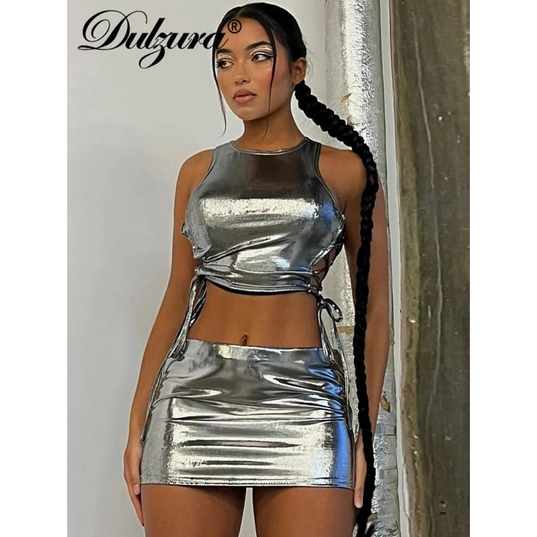 CHYYCNYCH Women Sexy Y2K Clothes 2 Pieces Sleeveless O Neck Crop Top High Waist Bodycon Mini Skirt Matching Set Club Party Outfits Walmart