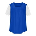 thumbnail image 7 of JGGSPWM Womens Solid Tops Flattering Blouse Casual Pleated Basic Square Neck Tees Summer Casual Tunic Plain Lace Short Sleeve Shirts Essential Tshirts Blue S, 7 of 7