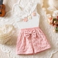 thumbnail image 6 of CAIVO Child Summer Girls Outfit Sets Fashion Off Shoulder Strappy Floral Tops Bowknot Shorts Two Piece Toddler Kids Holiday Clothes Sets, 6 of 9