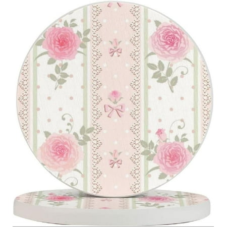 

Coasters for Drinks Shabby Chic Victorian Floral Vintage Round Absorbent Ceramic Stone Coasters Heat-Resistant Reusable Drink Coaster 4 inch Set of 2