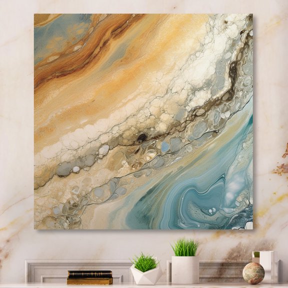 Designart "Aqua Symphony Beige Blue Harmony" Abstract Metal Art Living Room