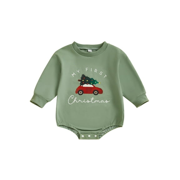 BemeyourBBs Newborn Baby Boy Girl Christmas Outfits My First Christmas Bubble Romper Sweatshirt Cute Long Sleeve Letter Tree Car Print Bodysuit Fall Winter Xmas Clothes