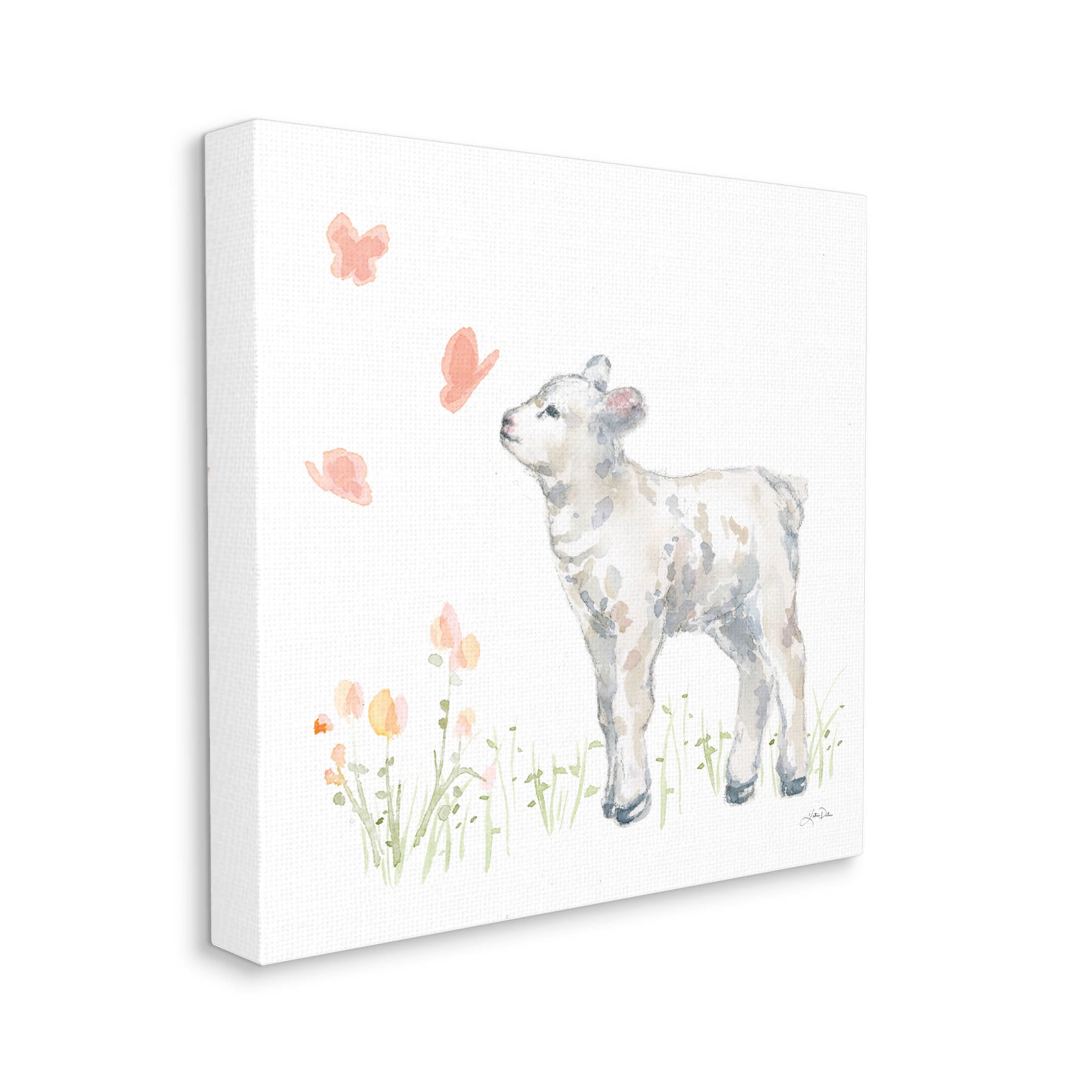 Stupell Industries Sweet Baby Lamb Butterfly Meadow Graphic Art Gallery Wrapped Canvas Print Wall Art, Design by Katrina Pete