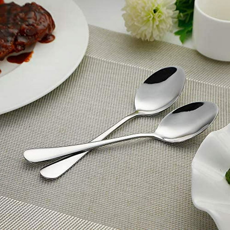 Dinner Spoons Set of 12, E-far 7.9 Inch Stainless Steel Soup Spoons  Tablespoons for Home, Kitchen or Restaurant, Non-toxic & Mirror Polished