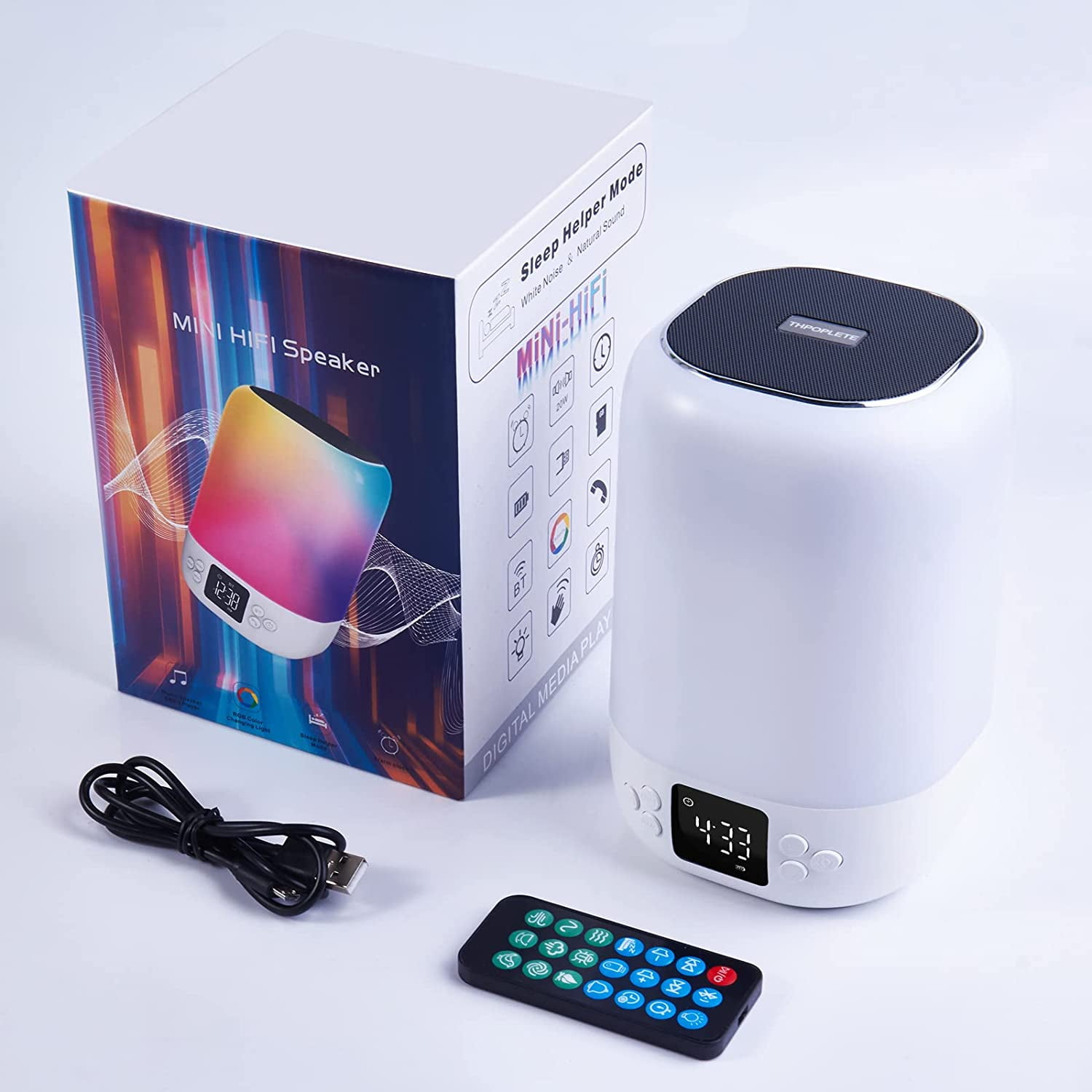 Thpoplete Night Light Bluetooth Speaker , Alarm Clock, White Noise Sound Machine, Gift for Teenage Girls/Boys