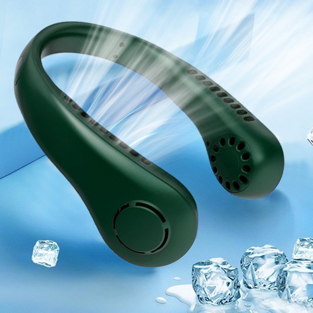 Abanico De Cuello Pequeño Ventilador de cuello colgante sin aspas Ventilador cómodo con banda para el cuello para el hogar al aire libre (Verde B) Wdftyju Libre de BPA