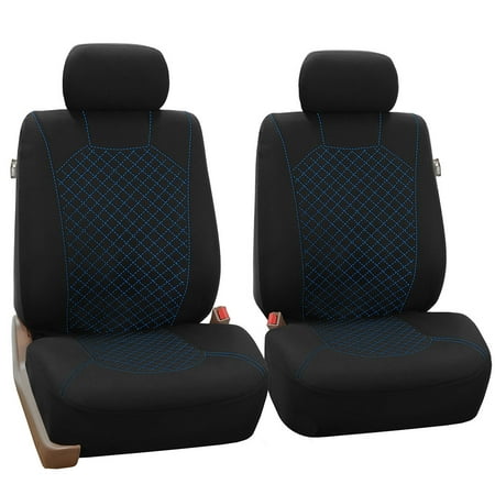 FH Group Fabric Seat Covers Airbag Compatible with Ornate Diamond Stitching, 2 Pack, Blue and