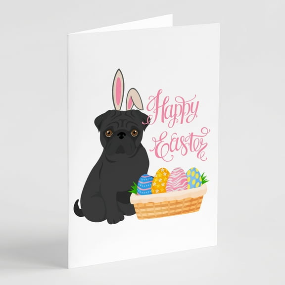 Black Pug Easter Greeting Cards and Envelopes Pack of 8 7 in x 5 in