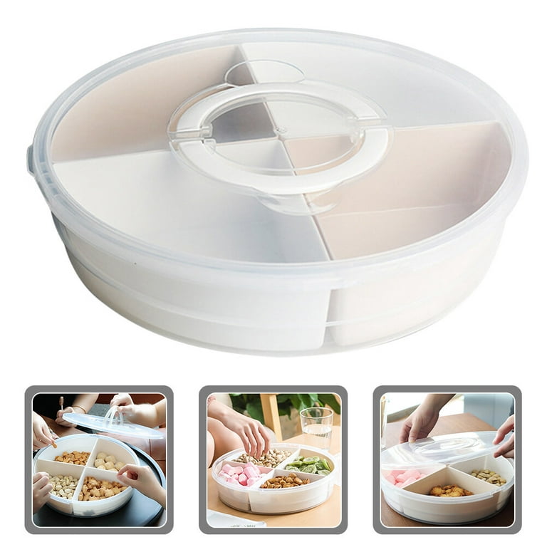  Round Plastic Divided Serving Tray Snack Box Container with Lid  and Handle, Multipurpose Snackle Box Container, Veggie tray, Fruit tray for  Fruits, Snacks, Candies & Nuts for Daily Use & Events 