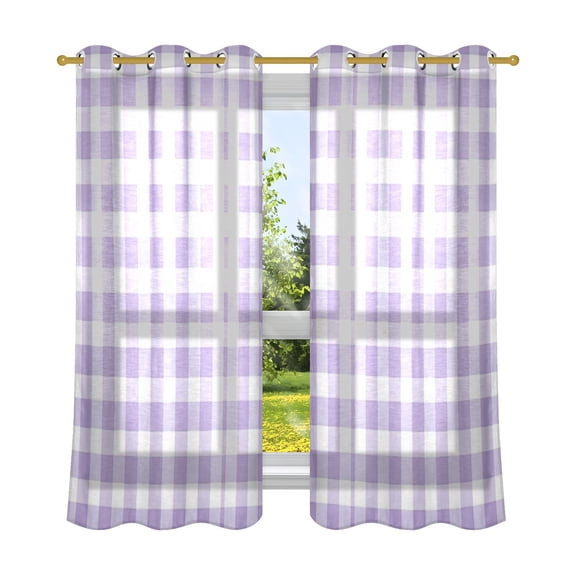 2 Panels Set Blackout Curtains Thermal Insulated Sun Protection Room Darkening Drapes for Bedroom Purple and White Plaid