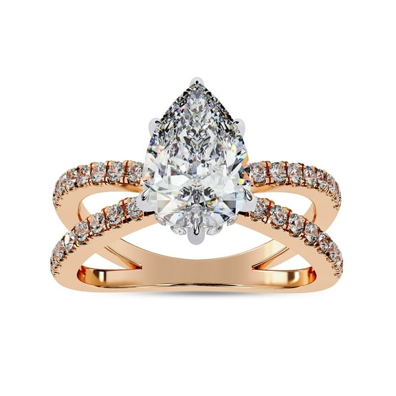 IGI Certified Lab Grown Diamond Engagement Ring | Center 10x7mm Pear Cut Criss Cross Solitaire Halo Promise Rings For Women In 18k Solid Rose Gold | F-G, VS-SI Quality (2.25 Ctw) Ring Size7.5