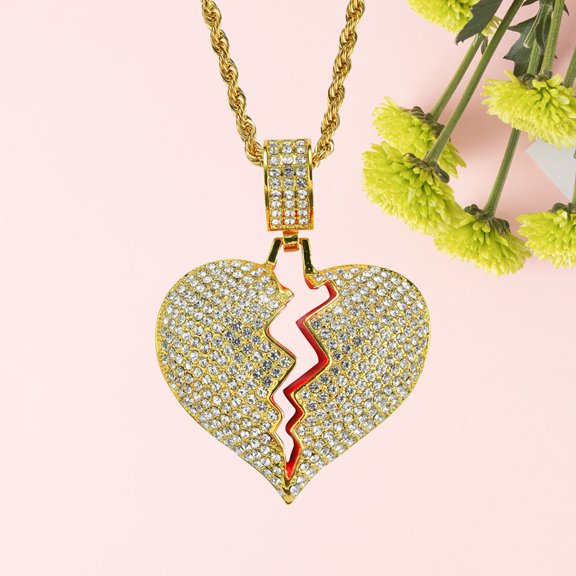 COSMOBETTY Matching Necklaces for Couples with Shiny Rhinestone Decoration Golden Alloy 1Pcs