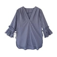 thumbnail image 3 of Blusa Jumpingount de rayas con cuello en V para Mujer Azul M, 3 of 7