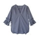 thumbnail image 3 of Camisa a rayas Blusa con cuello en V de verano Mujer Top casual con manga trompeta, Azul, L kenally AP001548-14B, 3 of 7