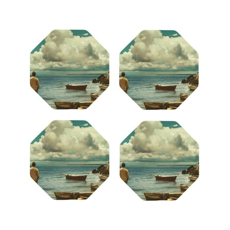 

Tideii Serene Coastal Blue Sky for Leather Coasters 4 Pieces Anti-fouling and Anti-scalding Decorative Coasters Suitable for Restaurants Kitchens Coffee Shops-Octagon