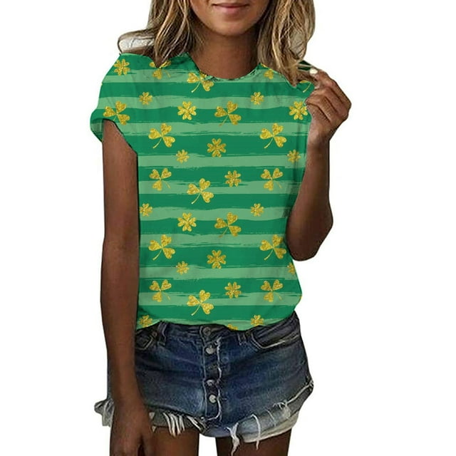 QIPOPIQ T-Shirts à Manches Courtes Col Rond pour Femmes T-Shirts de la Saint-Patrick T-Shirt Vert Trèfle T-Shirt Imprimé Tunique Hauts de Vacances T-Shirts Graphiques Offres
