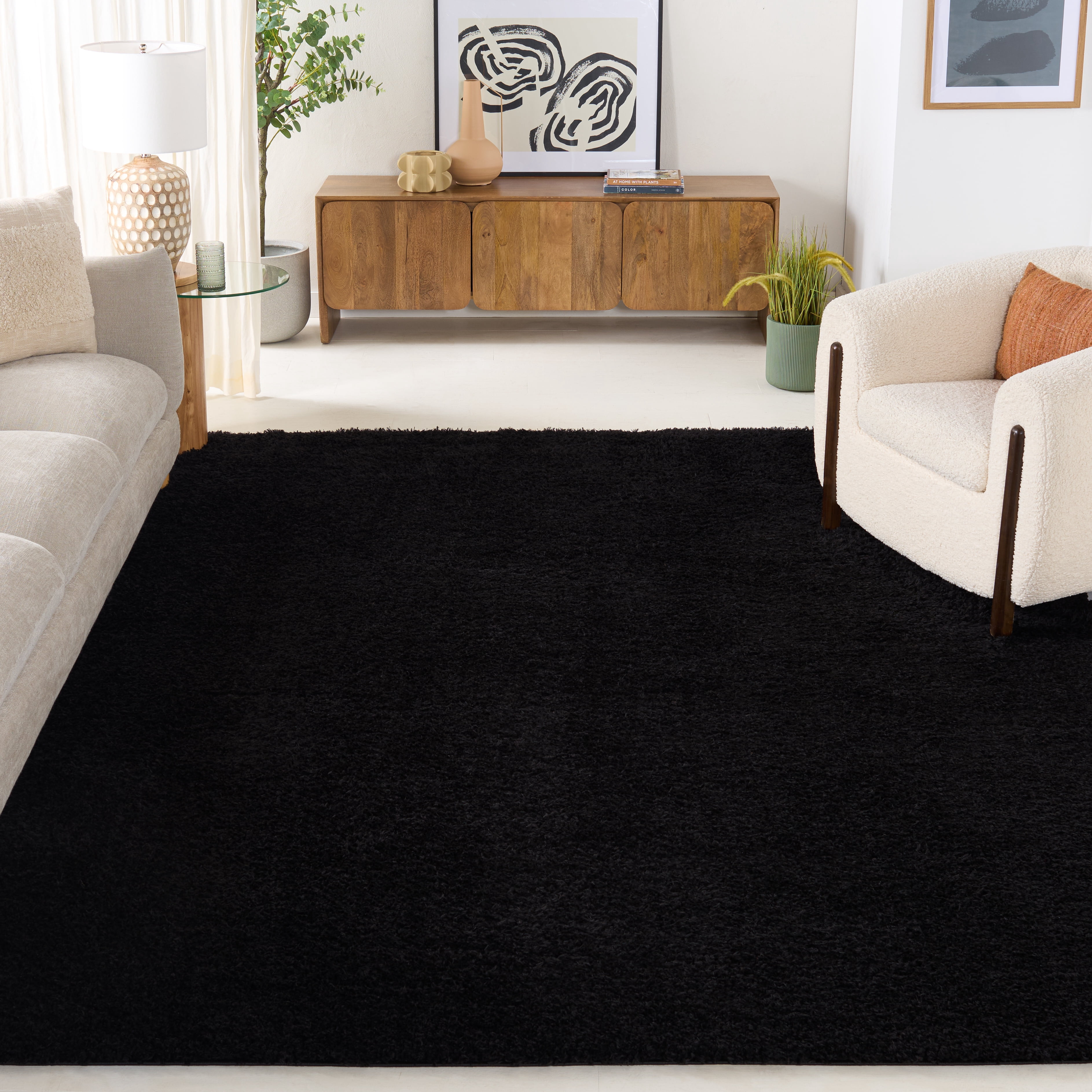 Safavieh Lindsay Deborah Solid Polyester Shag Area Rug, Black, 10' x 14'