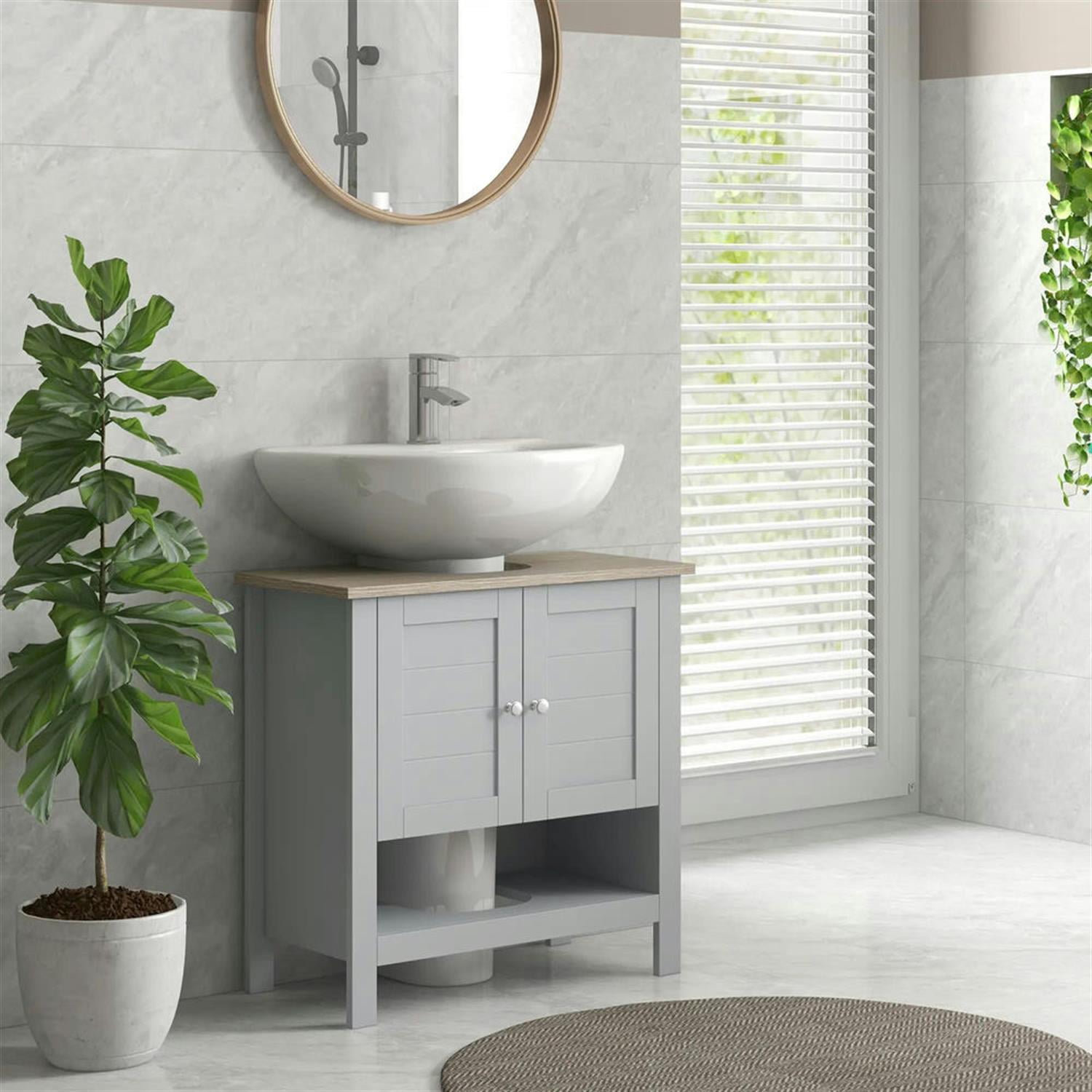 Demi Bonn 23" Bathroom Vanity with Open Bottom Shelf, U-Shape Cut-Out and Adjustable Shelf, Pedestal Sink 2-Door Cabinet, Under Sink Cabinet, Gray