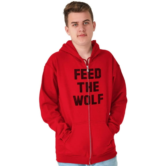 Feed The Wolf Sarcastic Hangry Gym Zip Up Hoodie Men's Women's Brisco Brands S