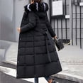thumbnail image 6 of Women's Long Hooded Puffer Coat, Belted Waist Winter Jacket with Faux Fur Trim, Quilted Parka, Warm Down Alternative Coat, Casual Outerwear Black M, 6 of 8