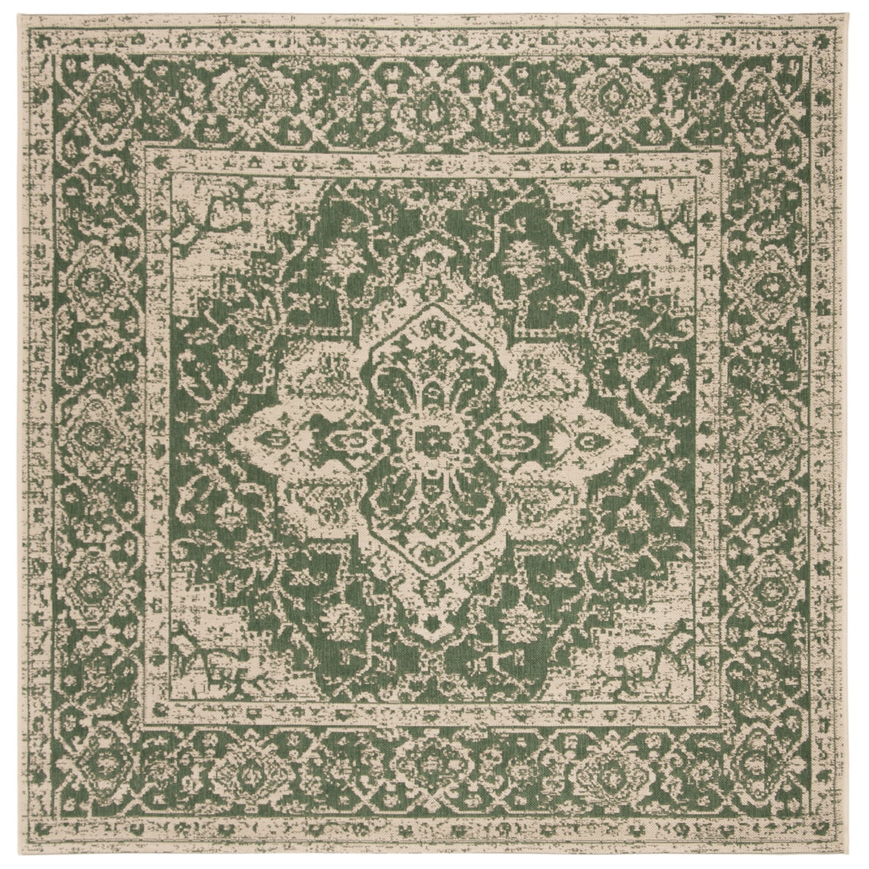 SAFAVIEH Beach House Stanice Medallion Indoor/Outdoor Runner Rug, Green/Creme, 2'2" x 14'
