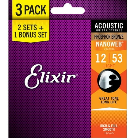 Elixir BONUS PACK! Nanoweb Phosphor Bronze Light Acoustic Guitar Strings