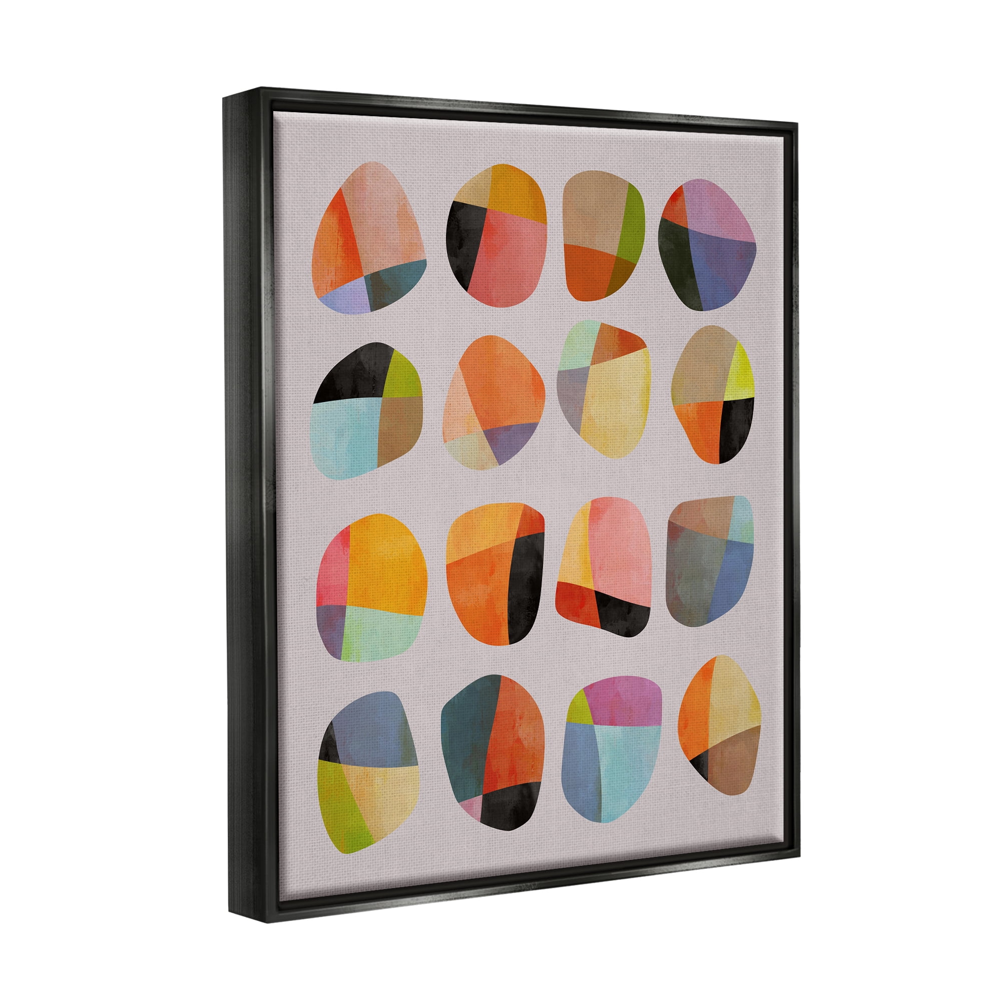 Stupell Industries Modern Circular Shapes Abstract Painting Black Floater Framed Art Print Wall Art, 25 x 31
