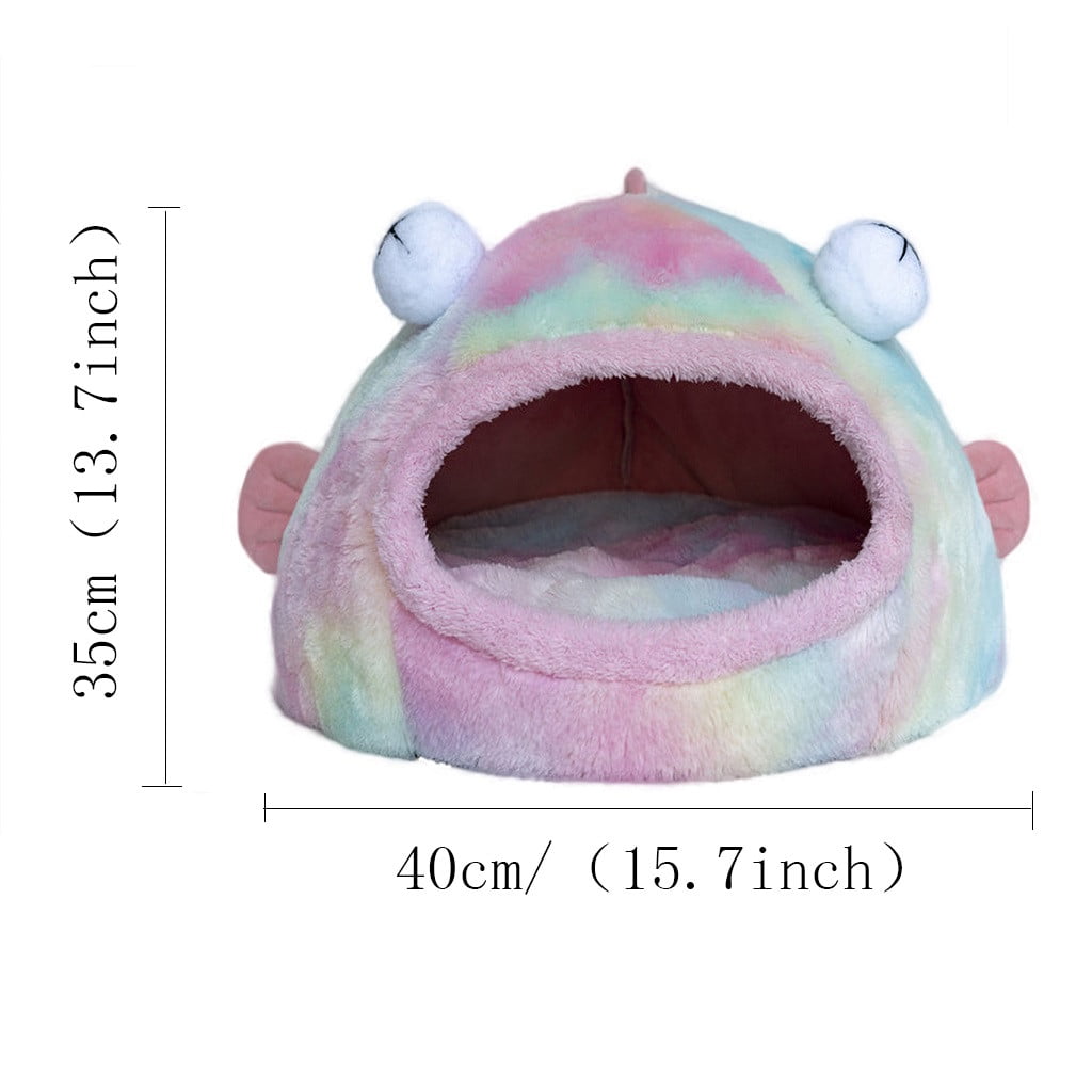 PureCasa Funny Fish Shape Semi-Enclosed Dog Cat Bed for Fall Winter, Comfortable Warm Plush Fluffy Pet Pad House Kennel, Sleeping Cushion Pads for Small Cats Dogs, Round, 1 Pack, S 14"x16", Pink