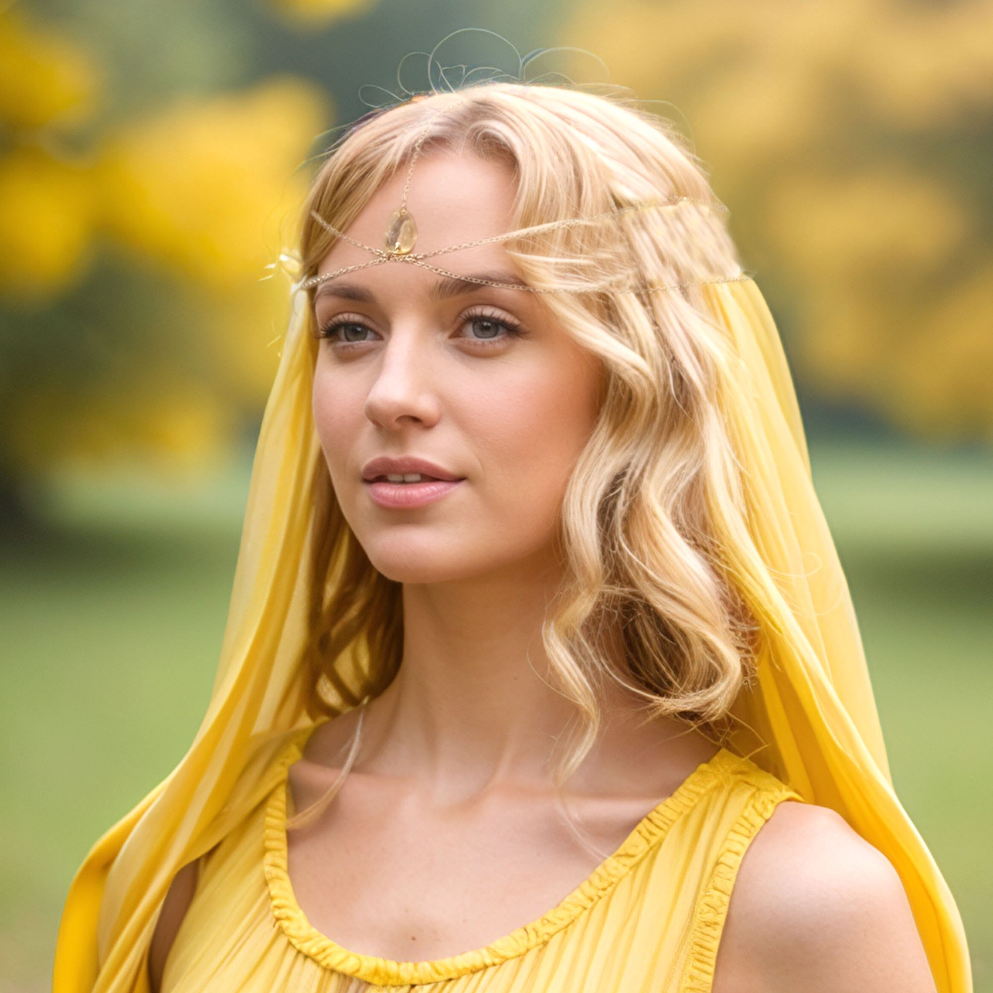 Unique Bargains Headpiece Double-layer Tassel Chain Head Chain Gold Tone 1 Pc