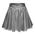 thumbnail image 2 of VBVC Women's Metallic Shiny Mini Skater Skirt,Ladies High Waisted Flared A-Line Skirt,Stretchy Y2K Party Club Skirt For Women,Dark Gray,S-2XL, 2 of 6